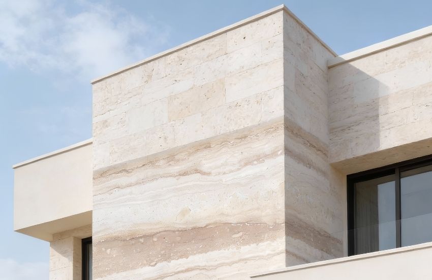 white travertine façade in UAE
