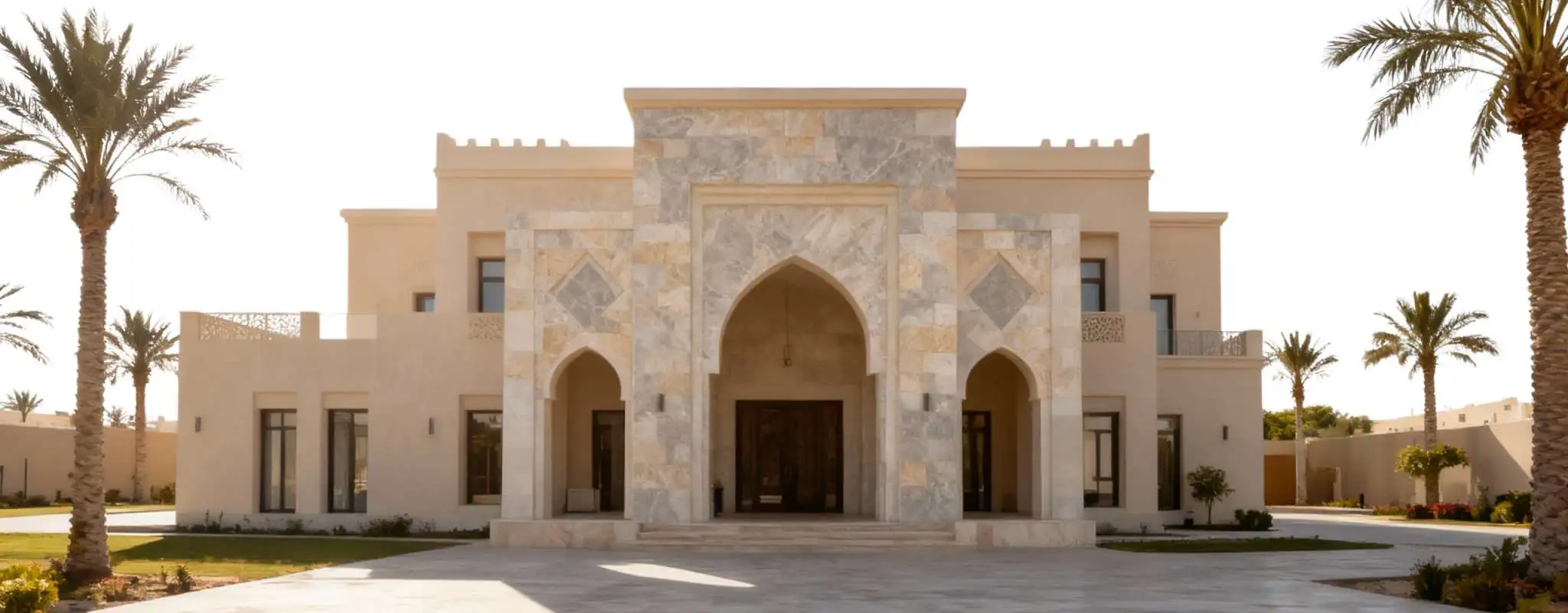 Modern villa facade designed with natural stone cladding